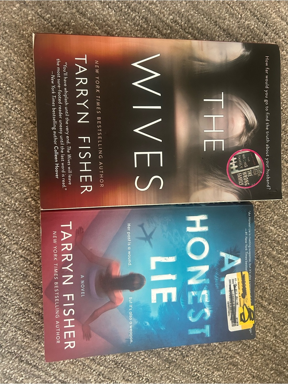 Tarryn Fisher Paperback Set - Wives & A Honest Lie - Black, Blue, Red Covers